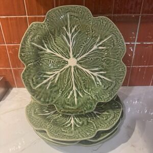 Bordallo Pinheiro Green Cabbage 12" Charger Dinner Plates Set of 4 Pls READ